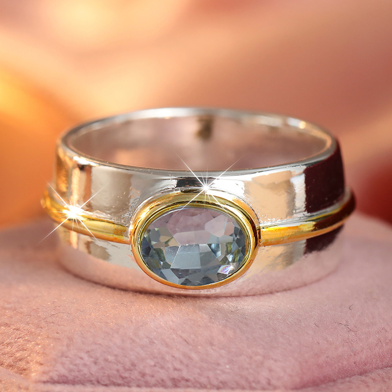 Women's Trendy Inlaid Sea Blue CZ Ring
